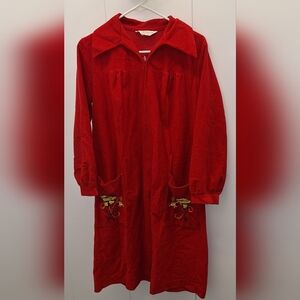Vintage Red Embroidered Flower Robe Housecoat